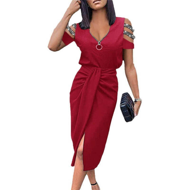 👗 Vestido fechado com zíper e decote em V