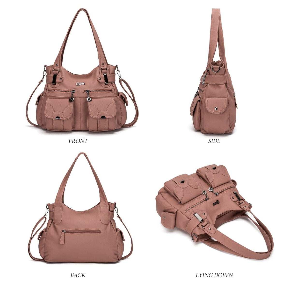 Bolsa de couro premium com muitos bolsos