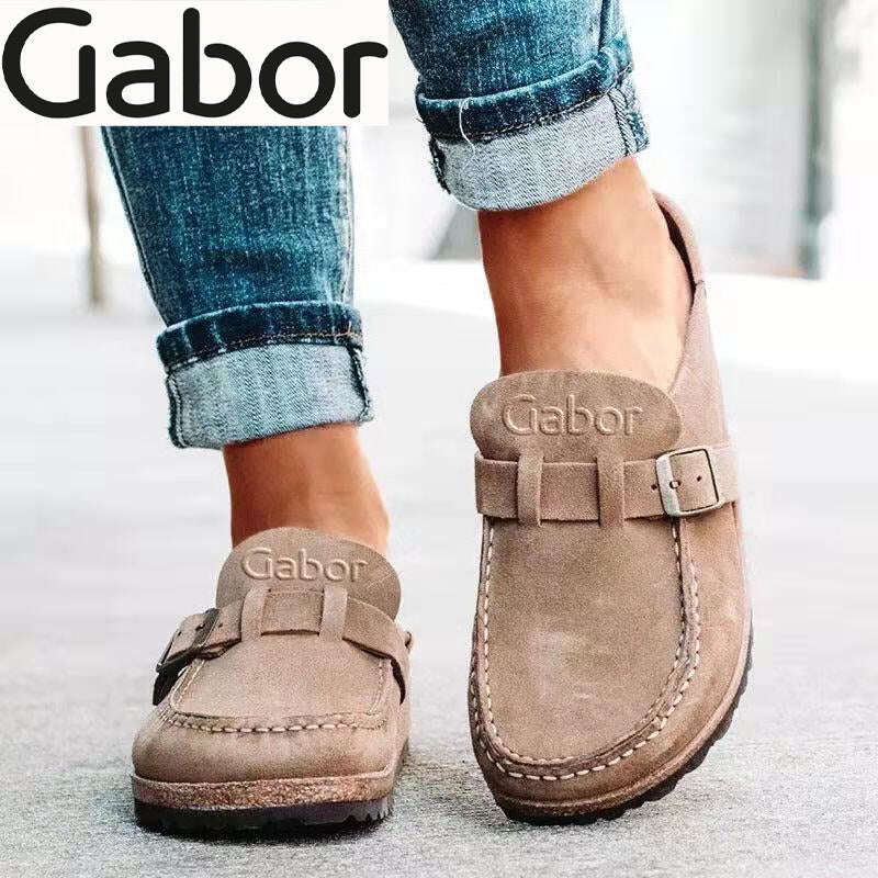 Gabor® nové dámske kožené pološmykové sandále, Topánky s guľatou špičkou na nízkom podpätku