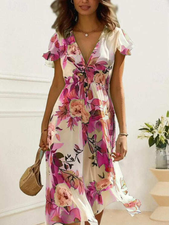 Vestido elegante com estampa floral