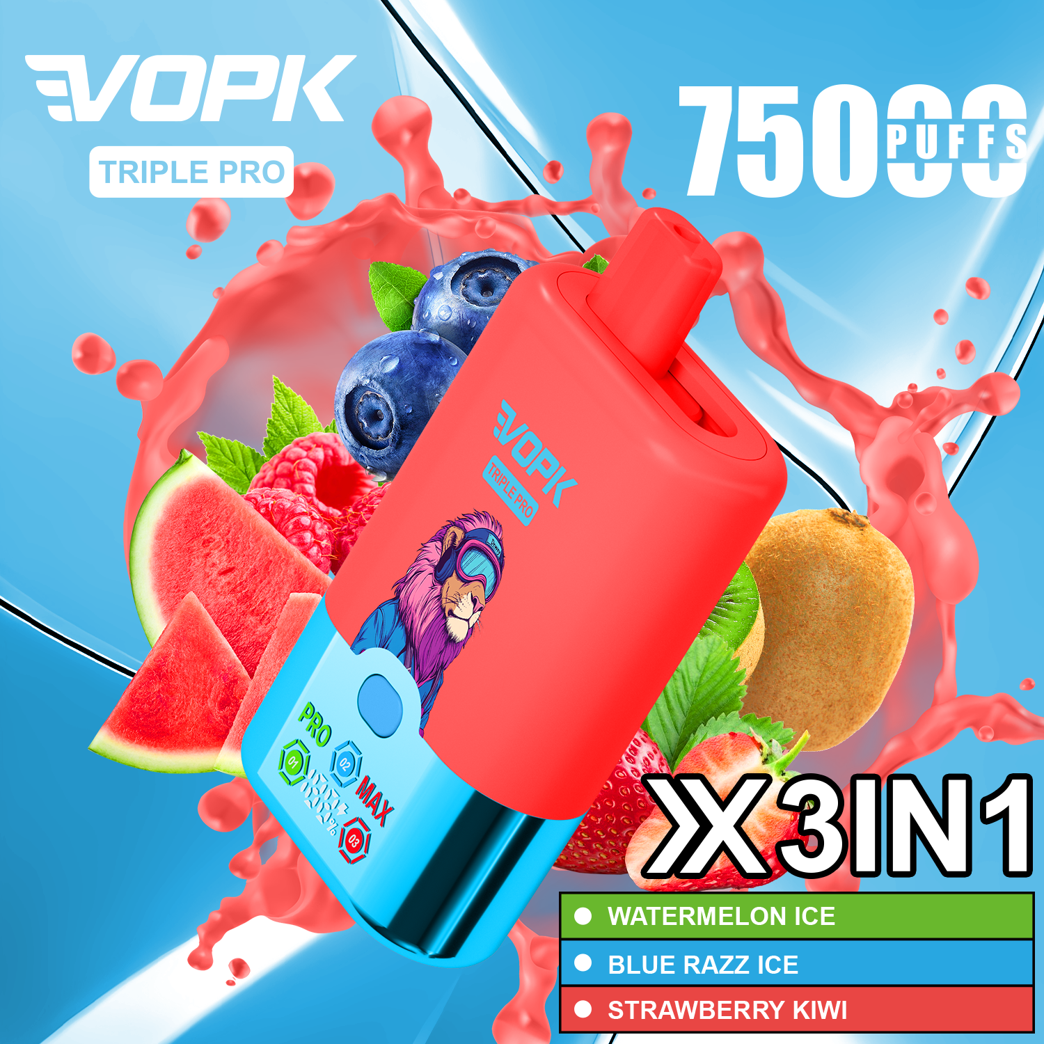 VOPK Triple Pro 75K 3 In 1 Flavors 75000 Puff