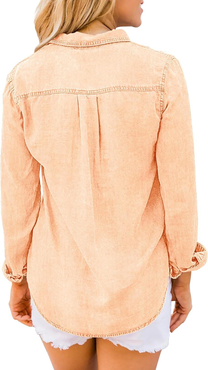 luvamia farmer ing Női Chambray Jean Western Shirts Hosszú ujjú gombos felsők