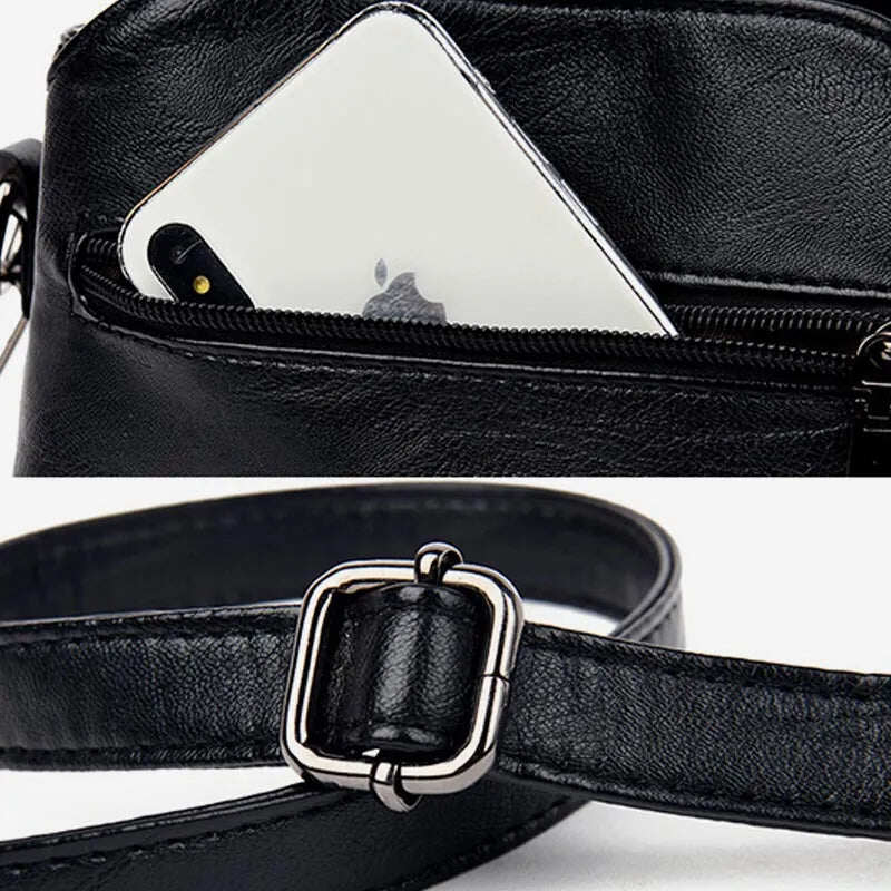 Carteiras e bolsas femininas, bolsa de ombro de couro genuíno com vários compartimentos