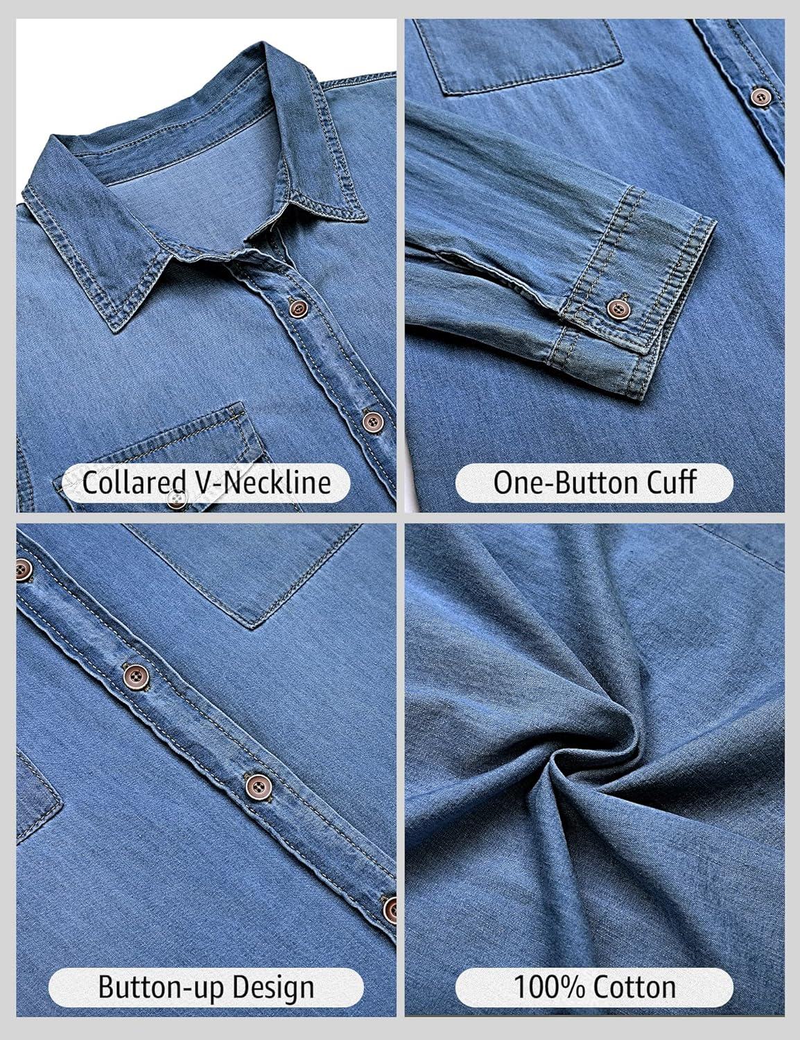 luvamia farmer ing Női Chambray Jean Western Shirts Hosszú ujjú gombos felsők
