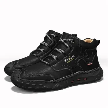 Botas de caminhada masculinas costuradas à mão com cadarço para atividades ao ar livre