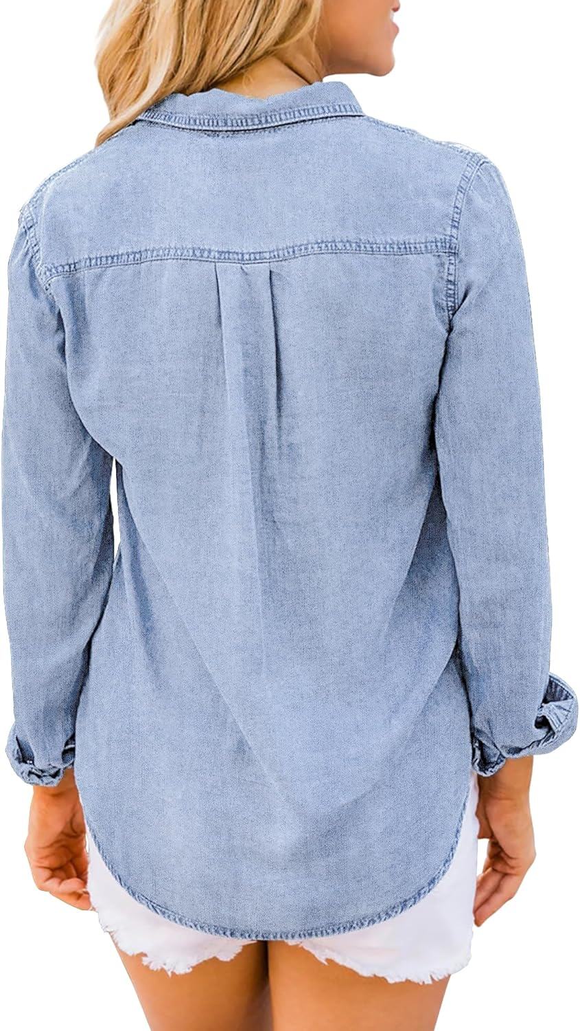 luvamia farmer ing Női Chambray Jean Western Shirts Hosszú ujjú gombos felsők