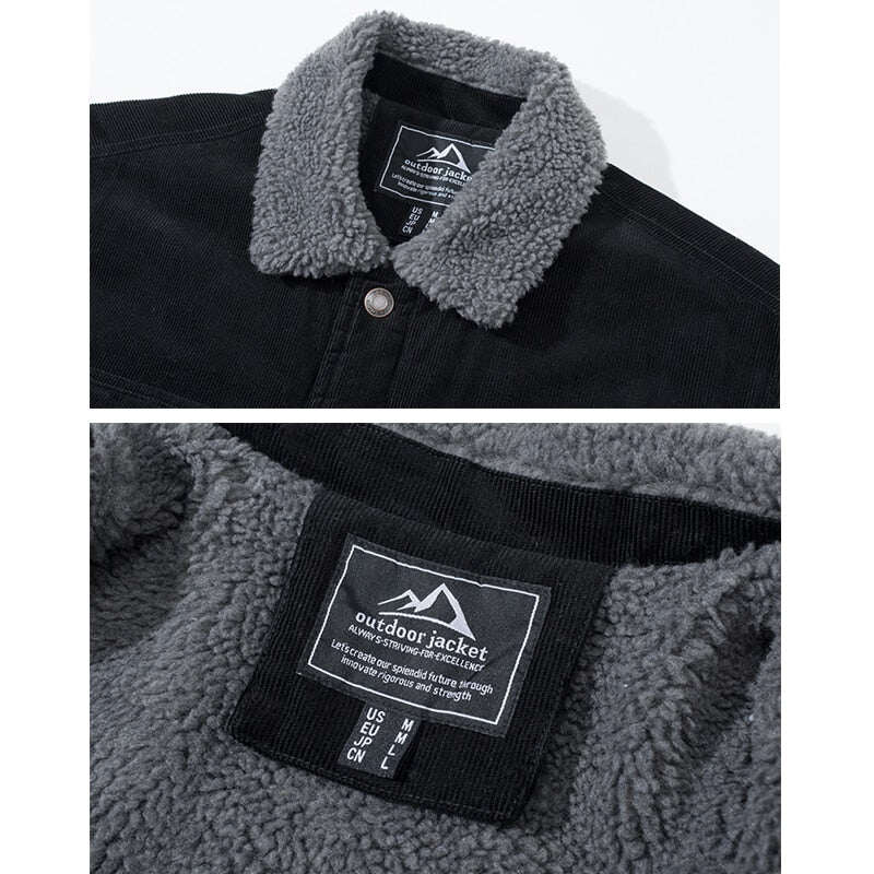 Jaqueta masculina de veludo cotelê jeans com forro de lã