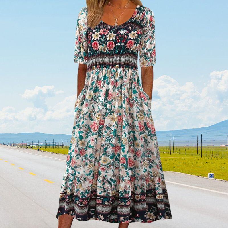 🌸 Vestido elegante Dami com estampa checa.