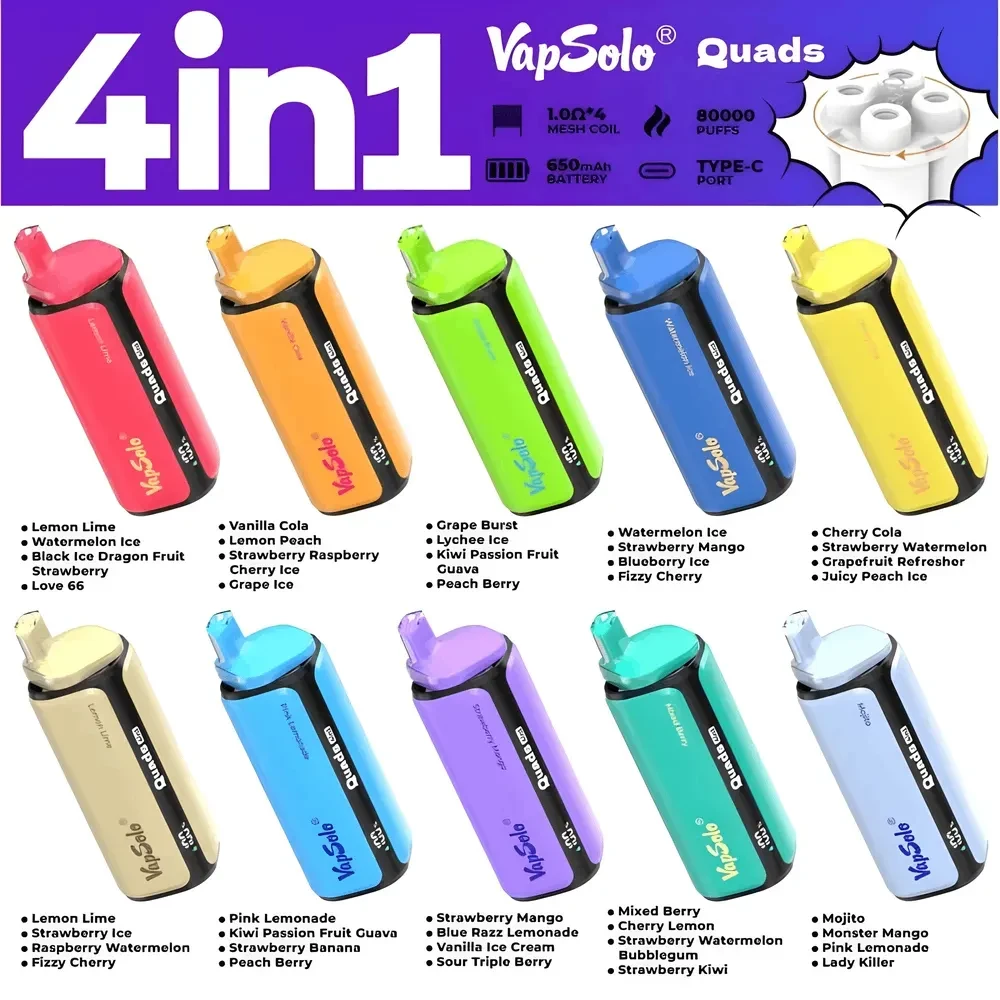 Vapsolo Quads 80.000 Puffs | Vape Descartável Recarregável 4 em 1