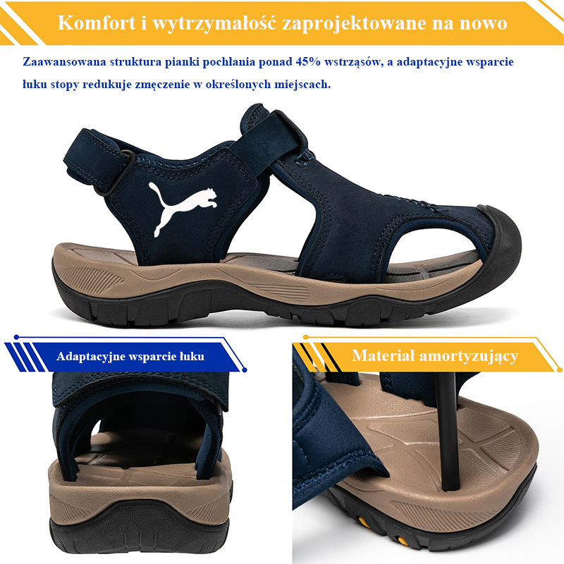 PUMA Sandały sportowe męskie z zamkniętymi palcami, skórzane, turystyczne, sportowe, spacerowe, na zewnątrz, na plażę, szlak, na rzekę, wędkarskie, do wody, lekkie, wygodne, wodoodporne