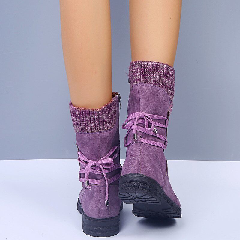 🔥51% DE DESCONTO AGORA - Botas de neve femininas de cano médio com punho de suéter, botas quentes de inverno