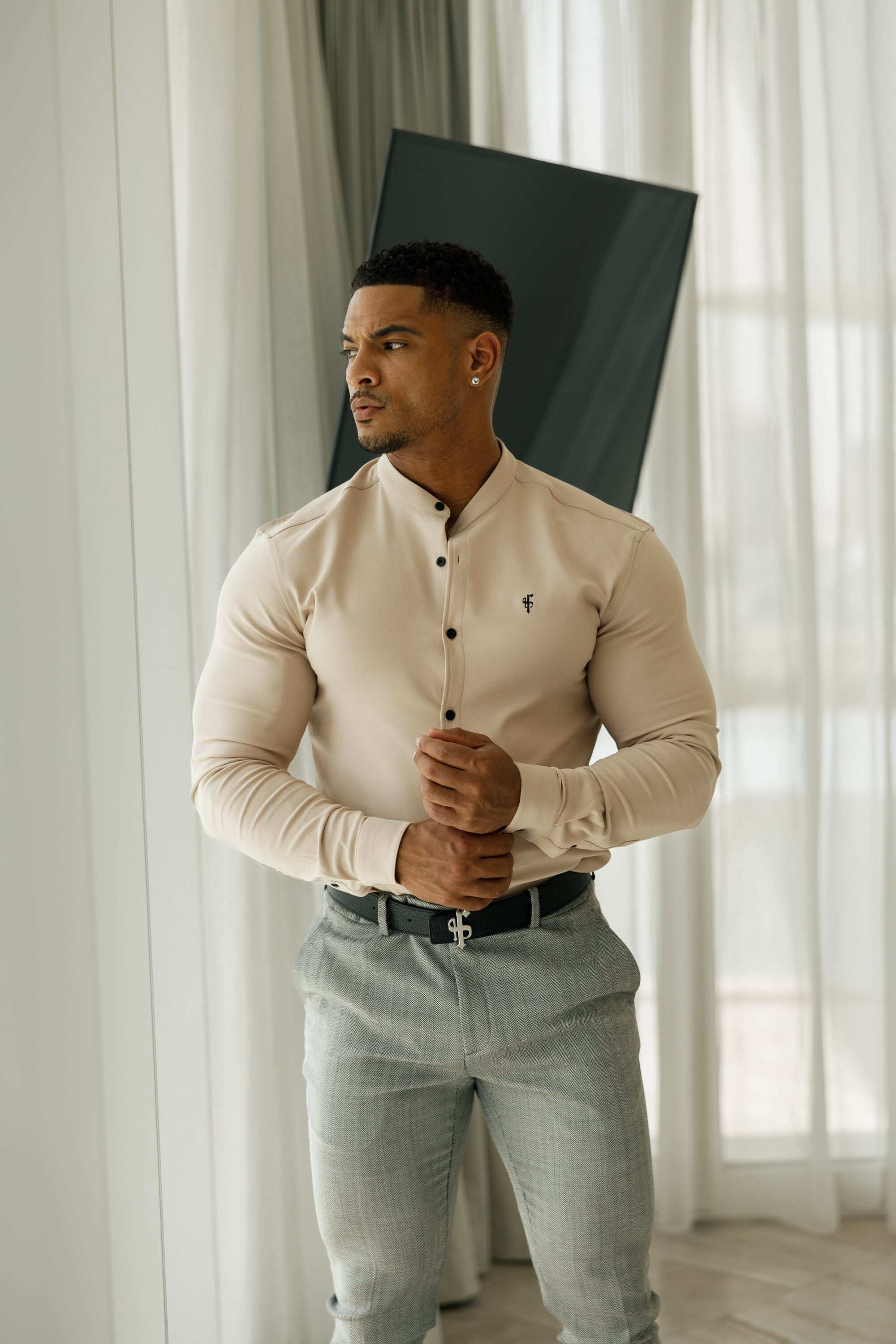 Father Sons Slim Formal Black and White Herringbone Stretch Trousers - FST014