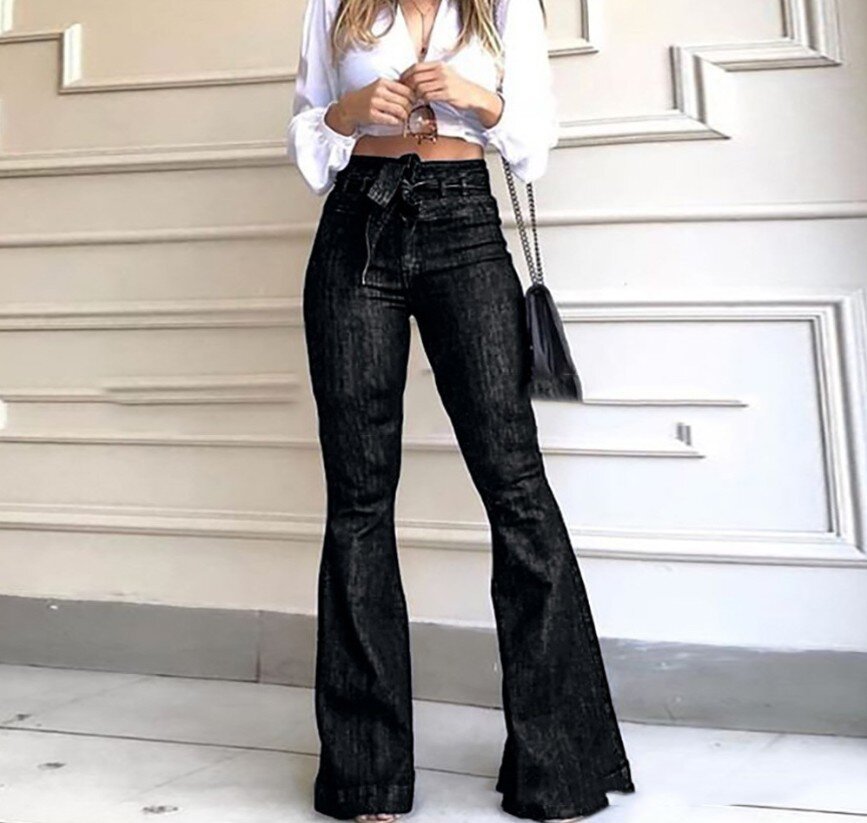CALÇA LARGA FEMININA COM CINTURA ALTA E MICRO ELÁSTICO COM ATACADORES