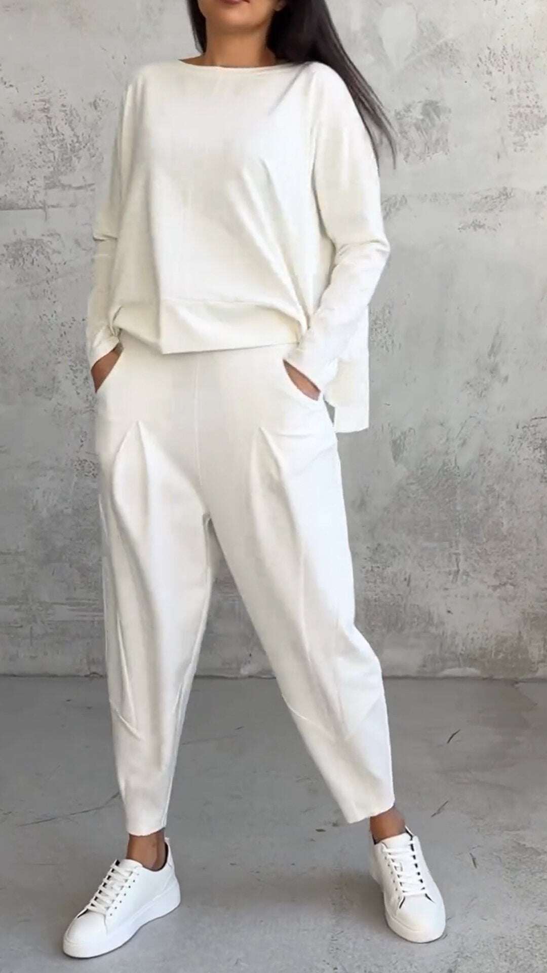 Feminino outono chique casual em torno do pescoço manga longa agasalho de duas peças