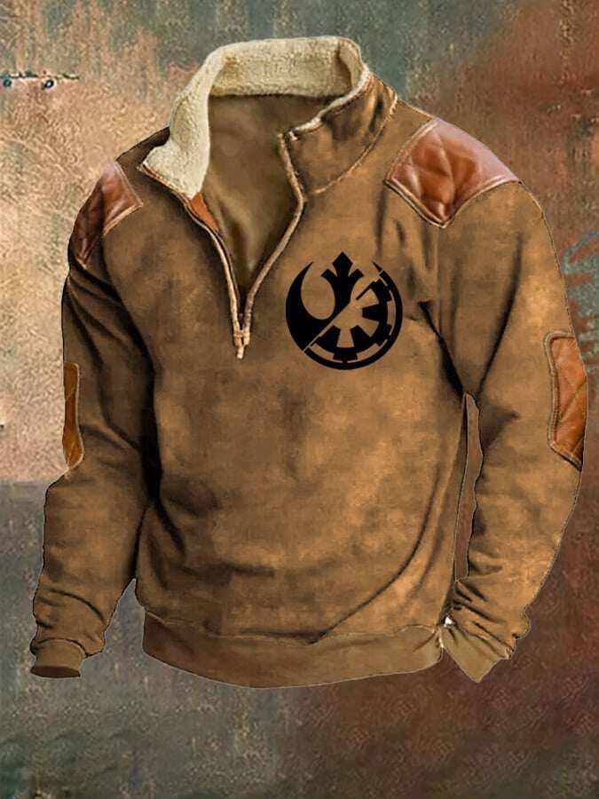 Ανδρικό φούτερ vintage Western φλις με γιακά με φερμουάρ