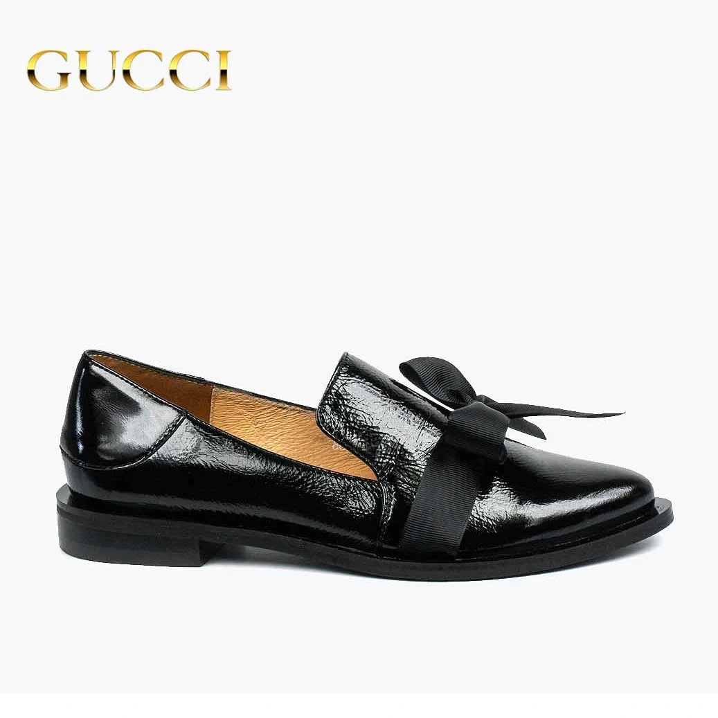 New 2025 Gucci® women's black leather shoes