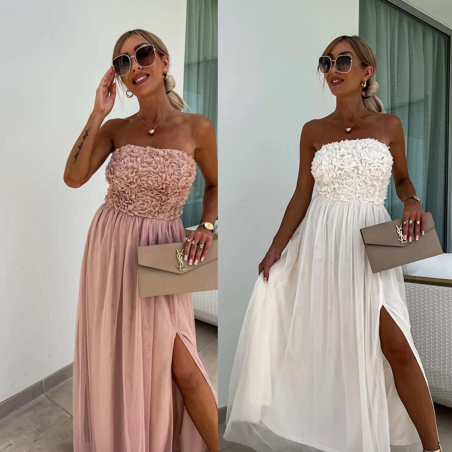 2024 nova moda vestido casual com fenda, roupas soltas de férias para mulheres