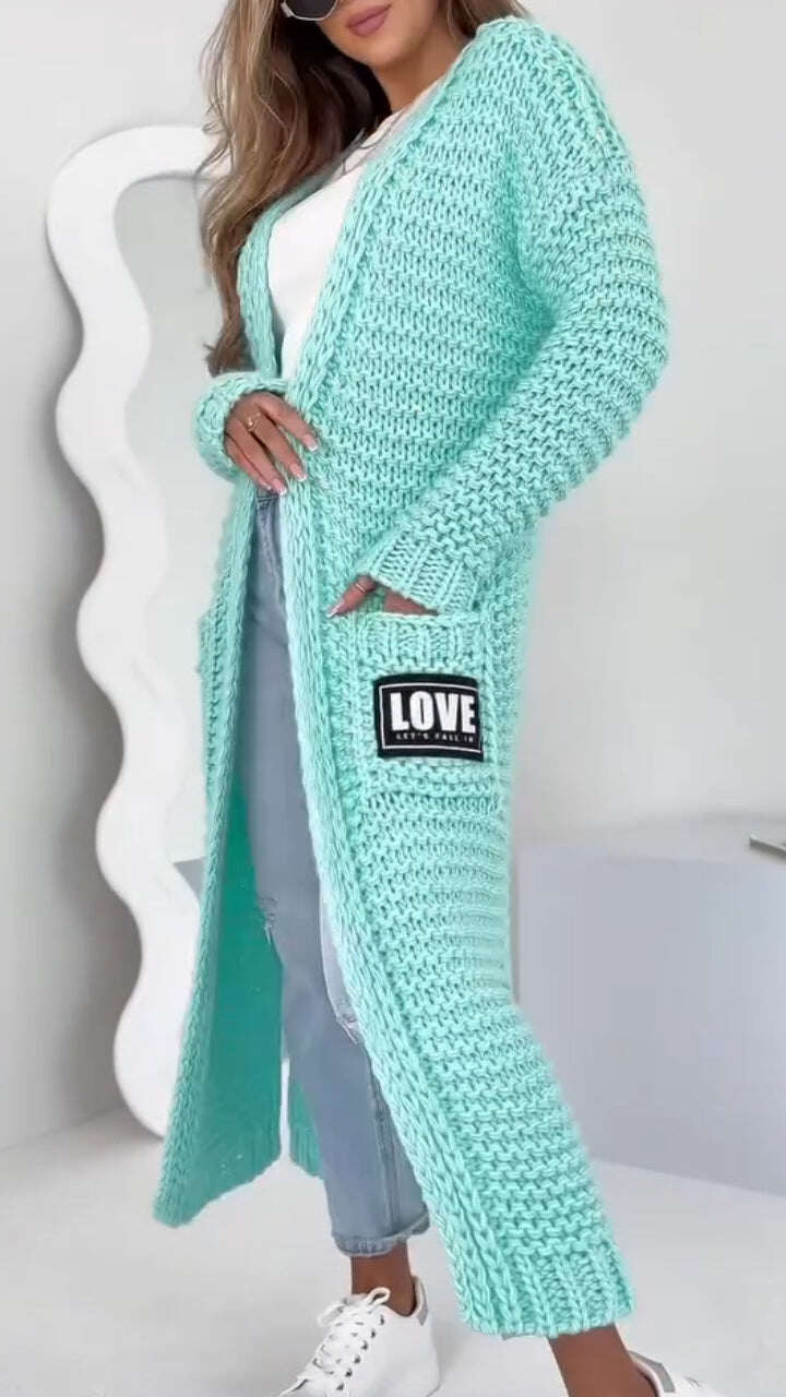 Cardigan longo casual de malha feminino