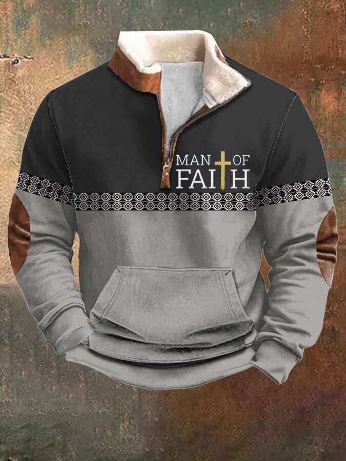 Męska bluza Faith Contrast Color Retro, zapinana na zamek, z długimi rękawami i futrzanym kołnierzem