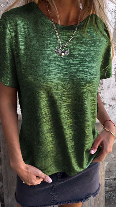 Camiseta com gola redonda e manga curta estampada a quente