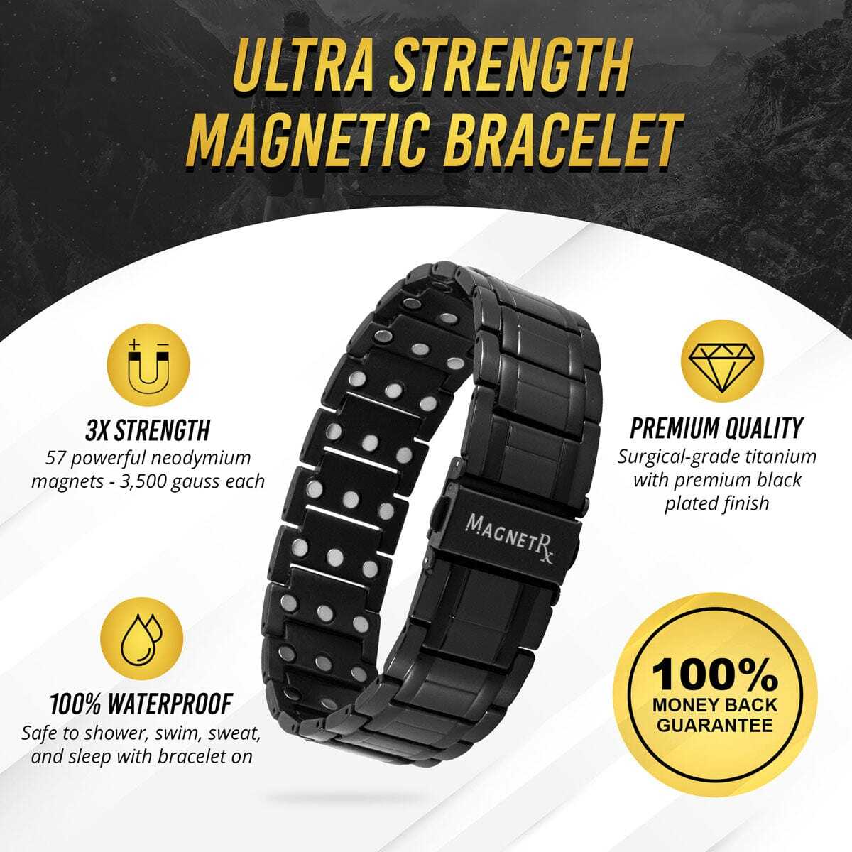 Pulseira magnética de titânio 3x Strength para homens (preto)