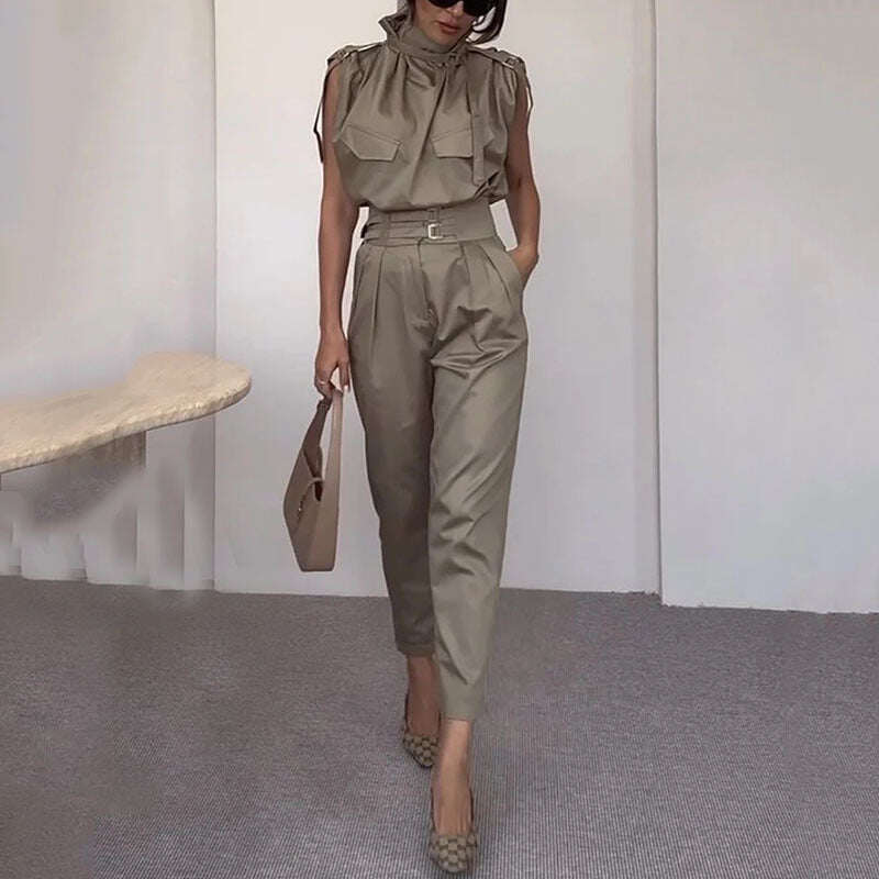 Conjunto feminino elegante de verão sem mangas de duas peças