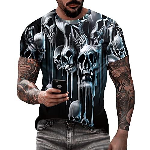 Camiseta masculina de caveira com estampa 3D criativa 3D camiseta de manga curta casual gola redonda novidade moda urbana camiseta
