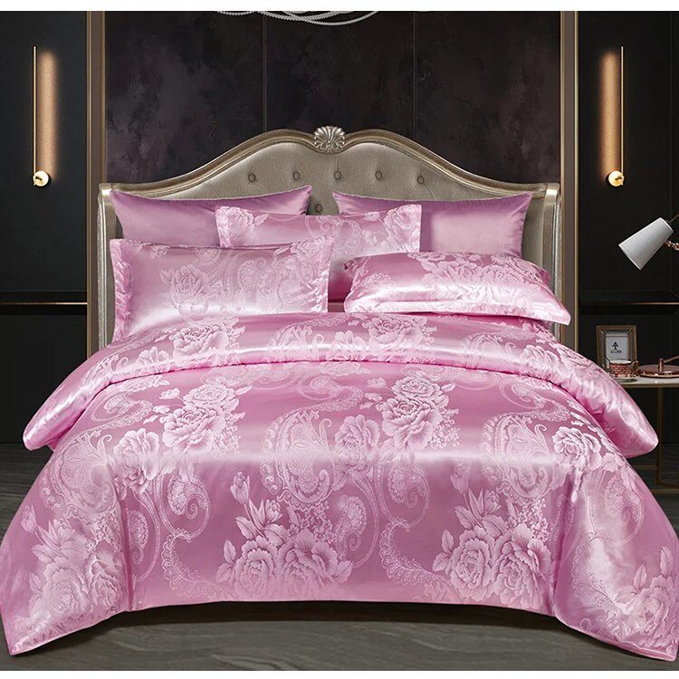 Conjunto de cama de luxo europeu em jacquard de cetim de 4 peças