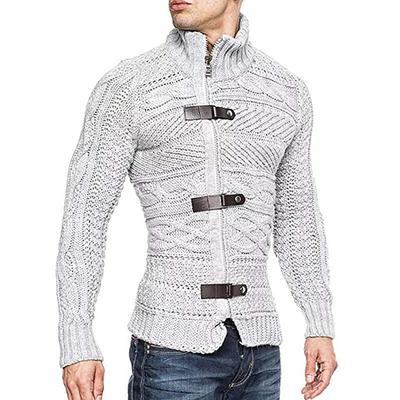 2022 Jesień/Zima Turtleneck Sweater Męski Kolor Matching Leather Button Long Sleeve Knit Sweater