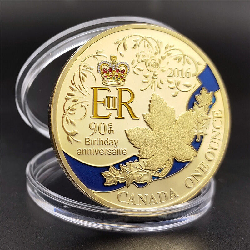 【🎉50% OFF】 Moeda comemorativa do 90º aniversário da Rainha 2016 e folha de bordo canadense (ouro 18K/prata 925)
