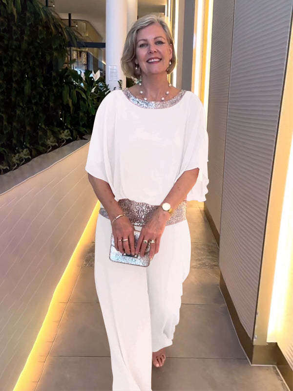 💞Vente chaude🔥Ensemble deux pièces color block élégant et brillant à col rond[Achetez-en 2, livraison gratuite]