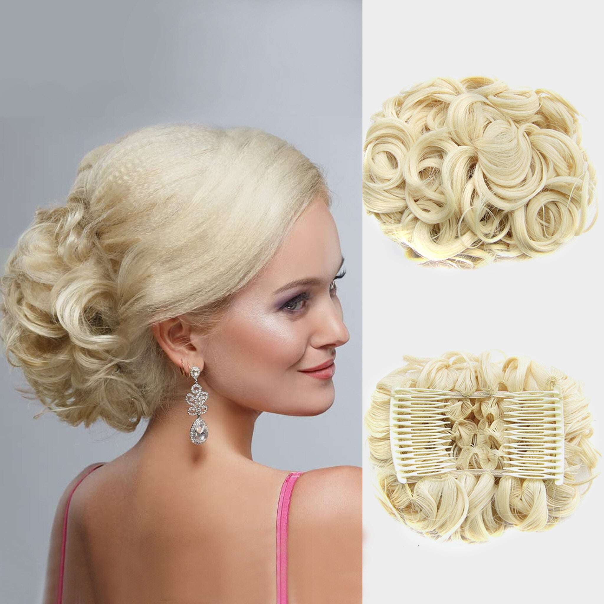 Extensão de coque de cabelo curto e encaracolado