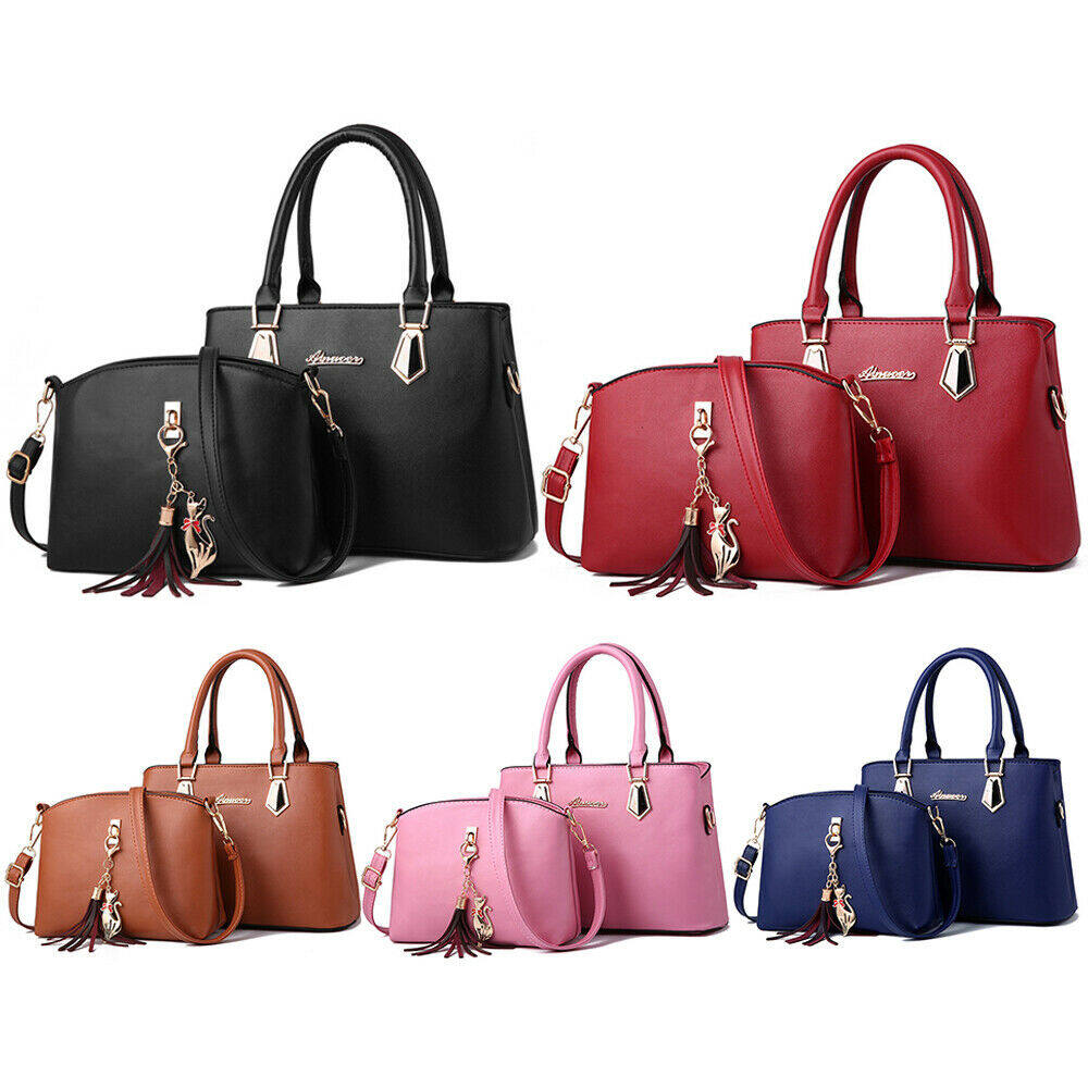 2 peças bolsas de ombro femininas bolsas de ombro conjunto de bolsa de couro PU