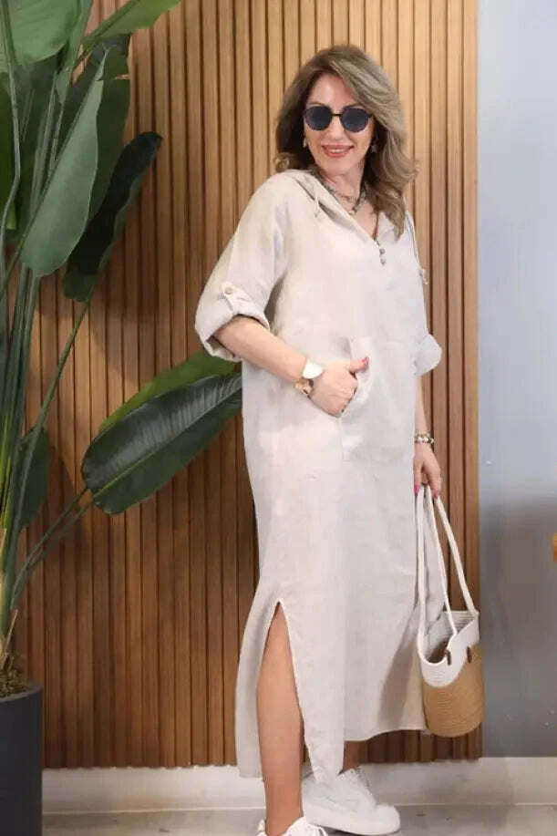 Vestido de linho importado com capuz