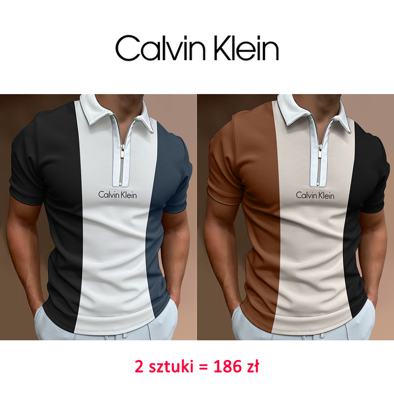 Calvin Klein ® Kontrastowa kolorowa swobodna koszulka polo , 2 sztuki
