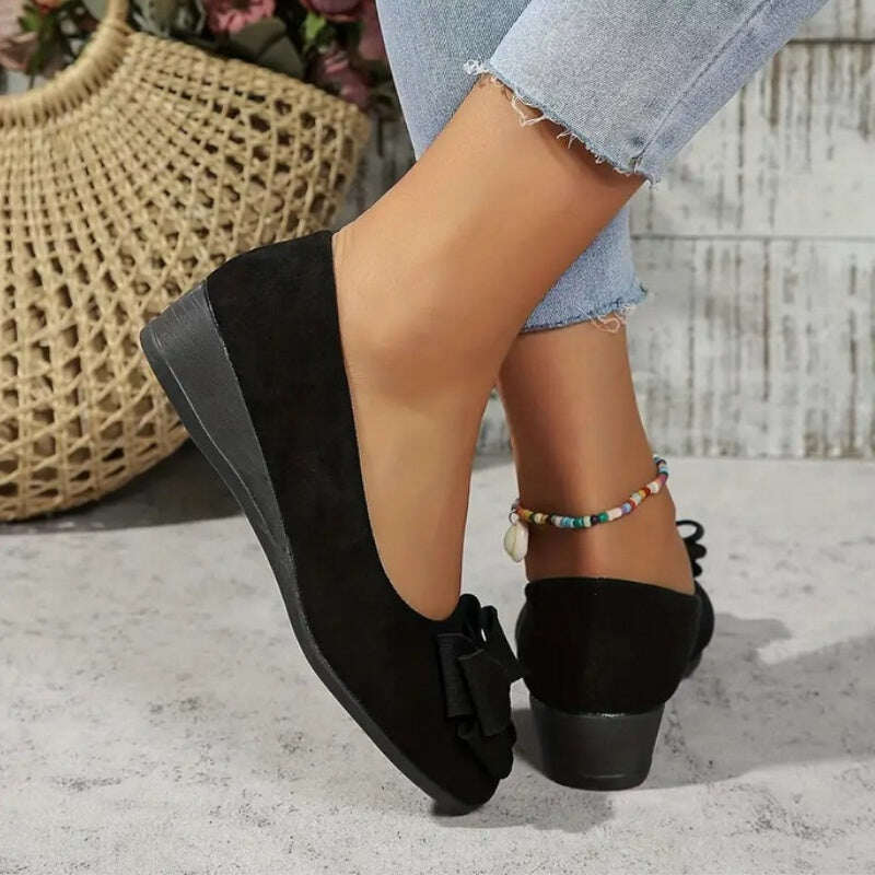 🔥Último dia de liquidação – 49% DE DESCONTO🎁 Mocassim ortopédico de cunha com laço e decoração Bowknot