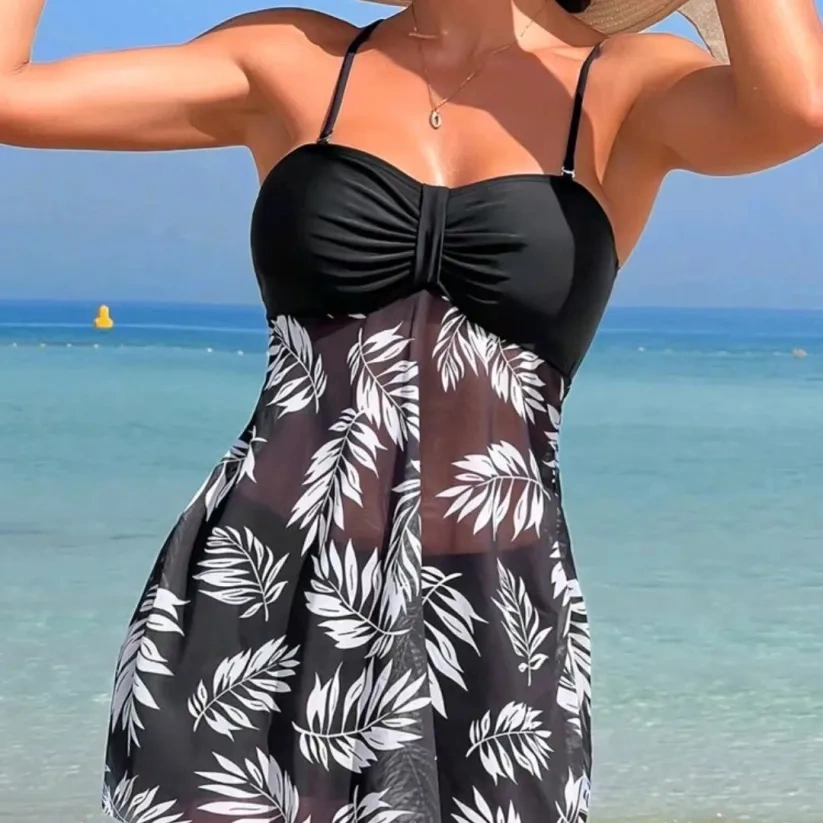 【Buy One Get One Free】👙 Women's skirt-style mesh print swimsuit