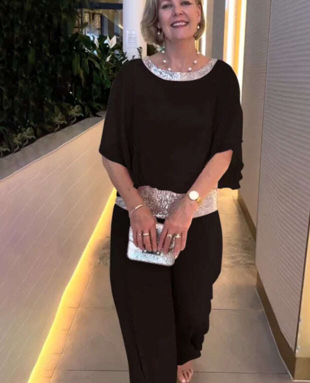 💞Vente chaude🔥Ensemble deux pièces color block élégant et brillant à col rond[Achetez-en 2, livraison gratuite]