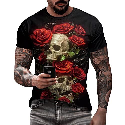 Camiseta masculina de caveira com estampa 3D criativa 3D camiseta de manga curta casual gola redonda novidade moda urbana camiseta
