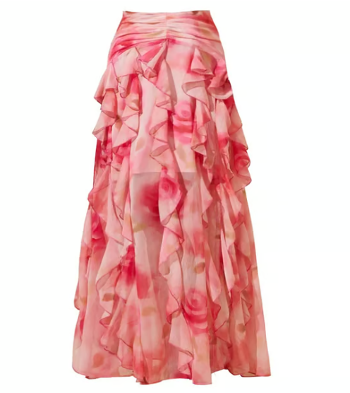 Pink Flower-dyed Halter Neck One Piece and Skirt Swimsuit Set