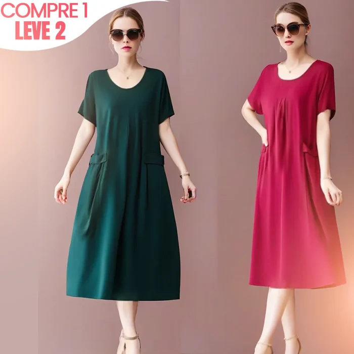 (Promoção Especial: Compre 1, Leve 2) Vestido elegante e largo com bolsos da coleção de 2024