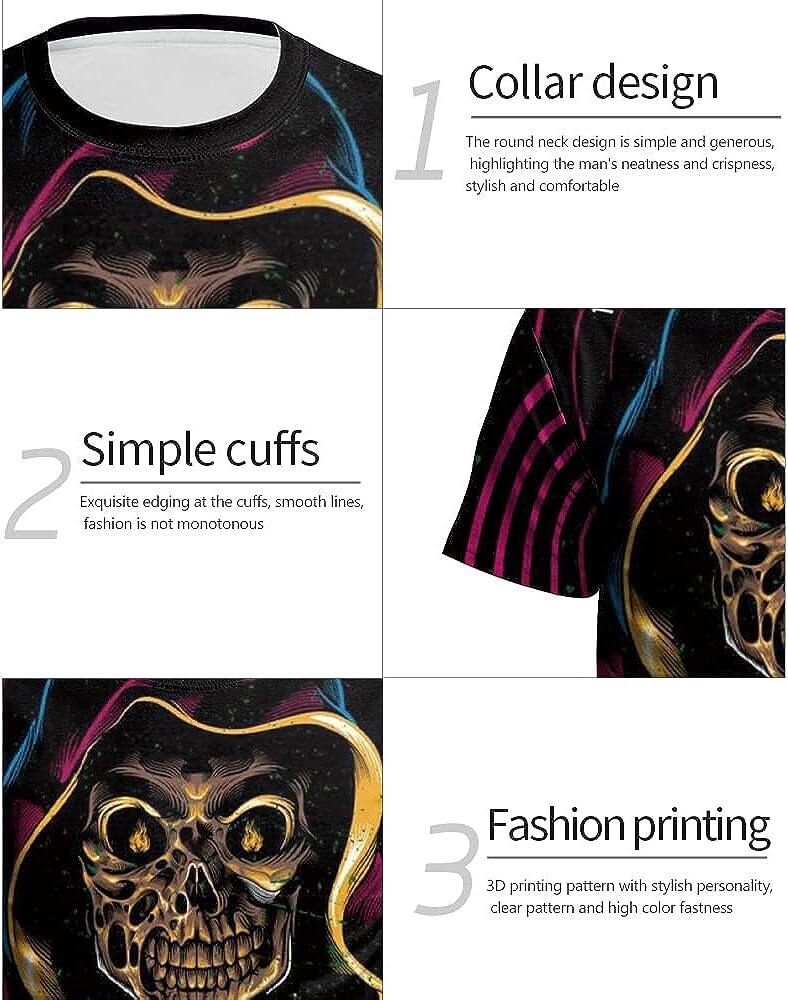 Men's 3D Print Skull T-Shirt 3D Creative Print Short Sleeve T-Shirt Casual Round Neck Novelty Street Fashion Tees Shirt