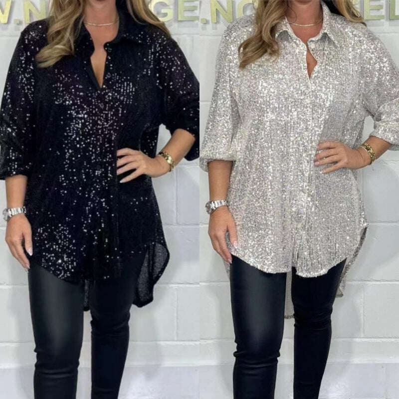 Blusa solta da moda feminina com lantejoulas