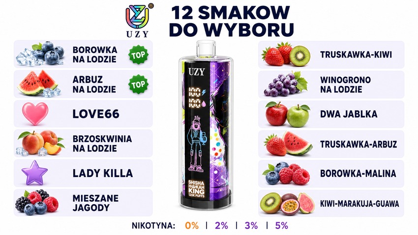 UZY Shisha Hookah King 120K 12 smaków do wyboru borówka arbuz love66 brzoskwinia