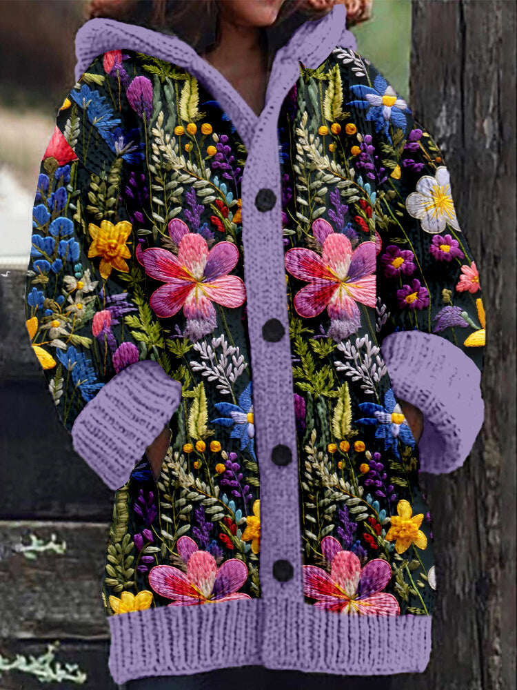 Cardigã elegante e aconchegante com flores bordadas