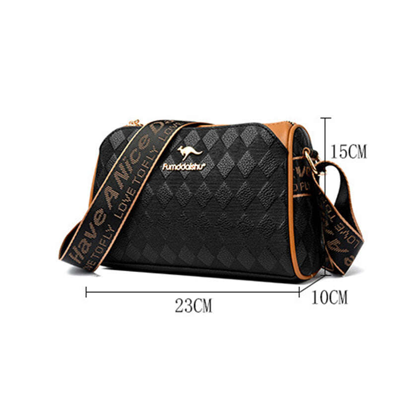 BOLSA CROSSBODY DE 3 CAMADAS COM PADRÃO DE DIAMANTE ELEGANTE DE GRANDE CAPACIDADE