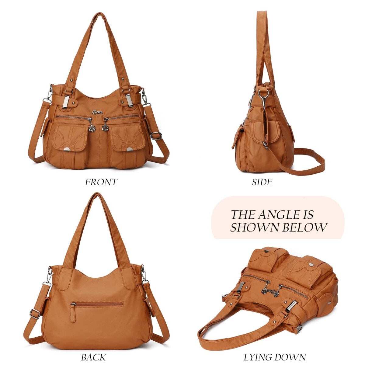 Bolsa de couro premium com muitos bolsos