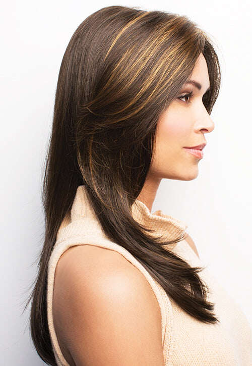 Layered side-parted straight hair