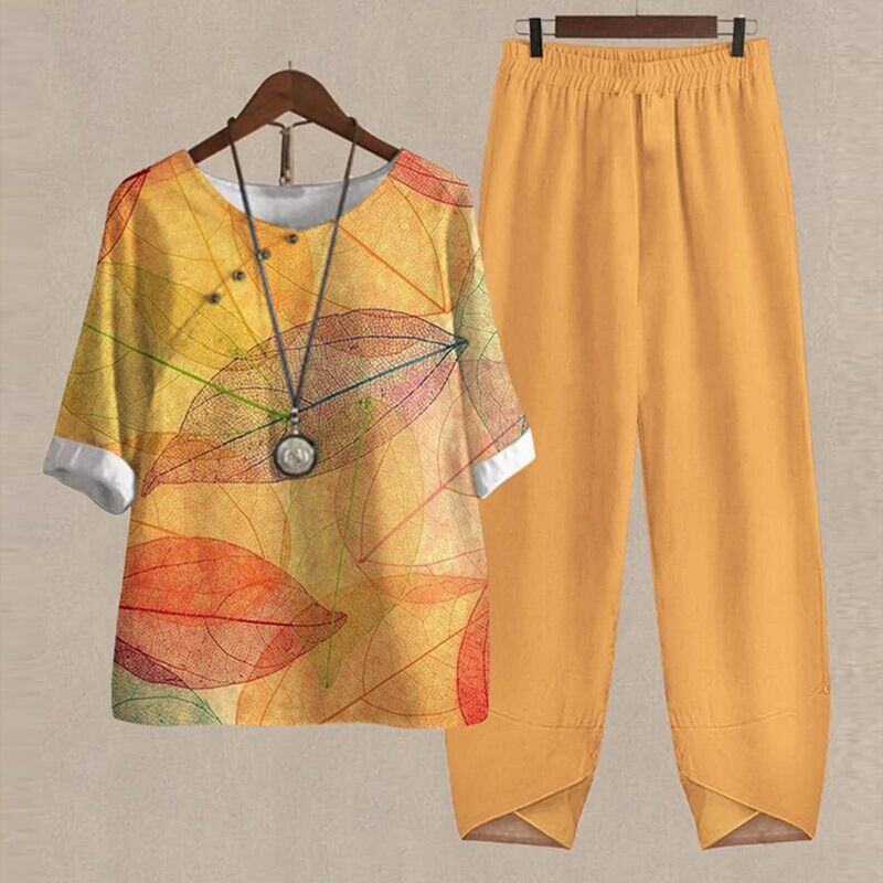 【S~5XL】😍2024 Novo conjunto de blusas e calças estampadas de duas peças