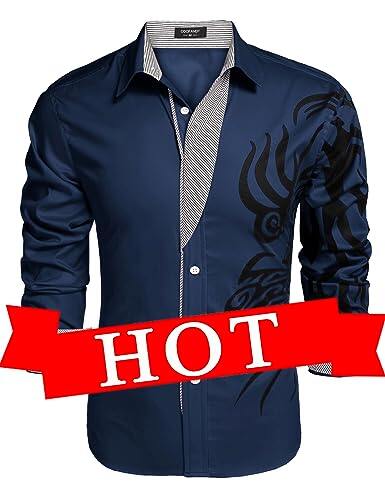 COOFANDY Men's Print Button Down Dress Shirt Fashion Long Sleeve Casual Shirts